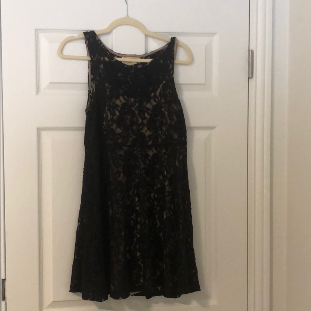 Free People black lace a-line dress with nude slip
